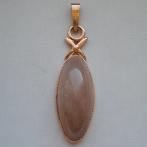 Vintage Russian Soviet USSR Solid 14K 583 Rose Pink Gold Pink Chalcedony Pendant